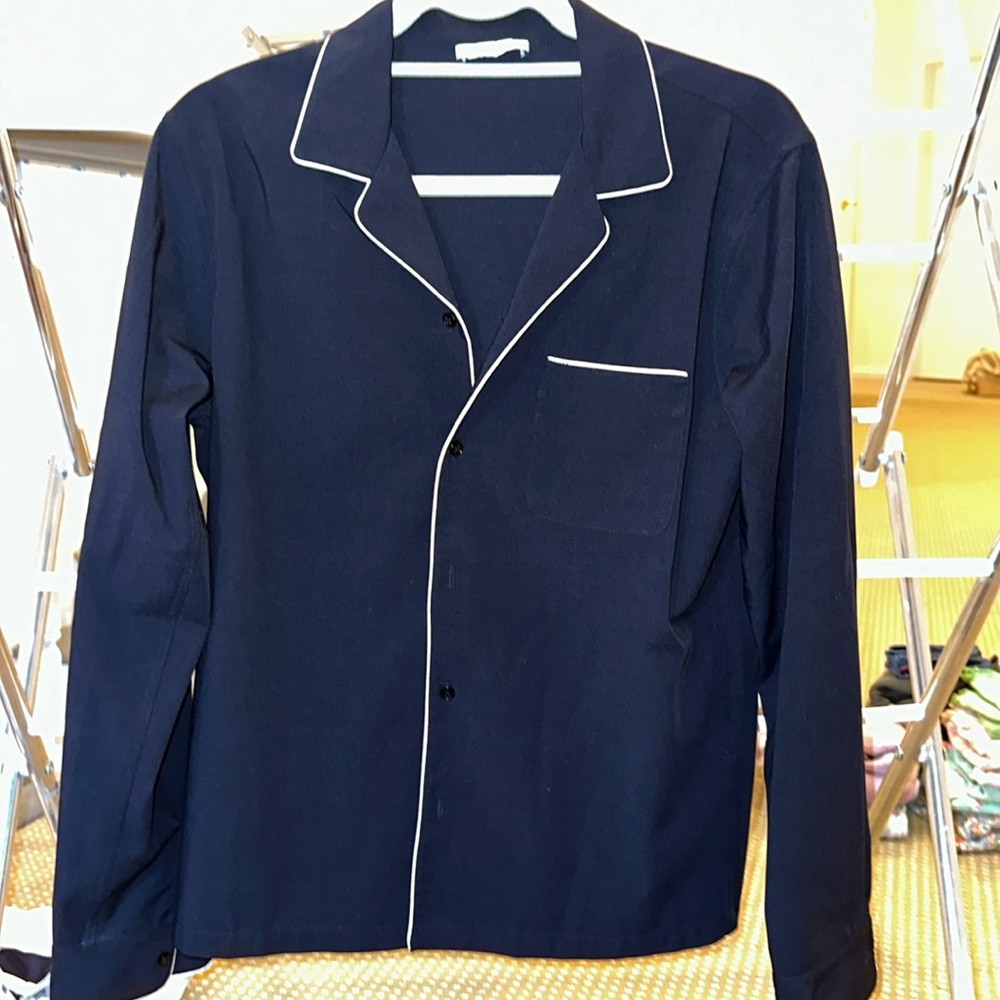 Men’s Sandro navy dress shirt with white piping size small - Picture 1 of 2